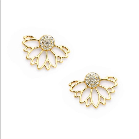 3/$30 💛 Gold Crystal Lotus Stud Earrings - Picture 2 of 3